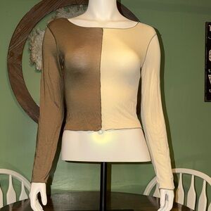 Liberty Love Two-Tone Brown and Cream Long Sleeve Top